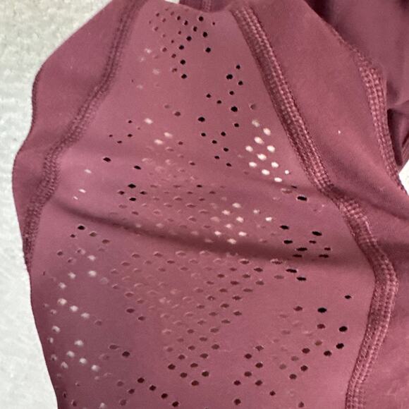 Lululemon Wunder Under Crop Leggings Mesh Stripe Laser Cut Size 4 Burgundy - Picture 6 of 7